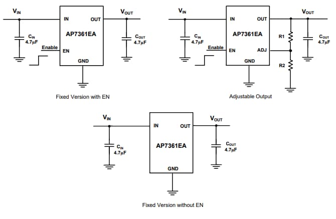 Applikations-Schaltungsdiagramm - Diodes Incorporated AP7361EA 1-A-Linearregler